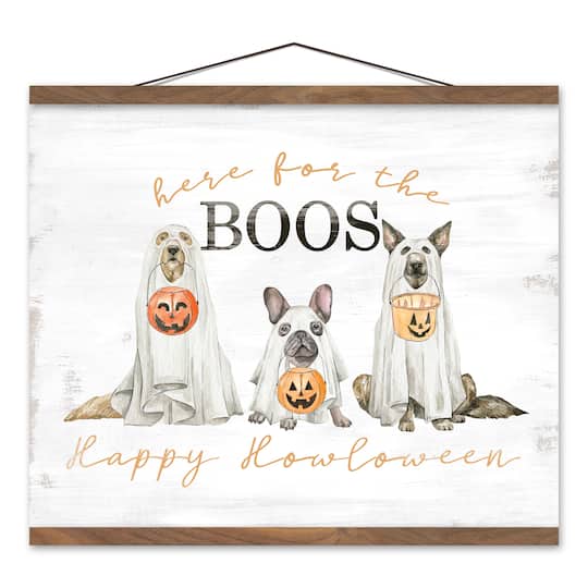 Happy Howloween Ghost Pups 16" x 20" Teak Hanging Canvas